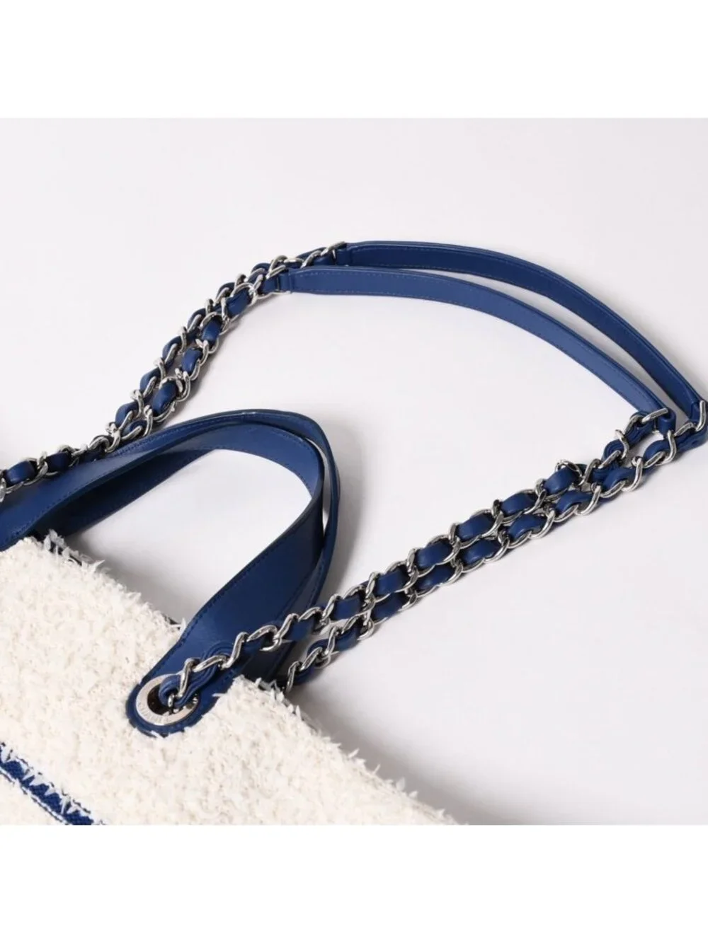 Chanel Tote Bag Pile Large Shopping White Blue